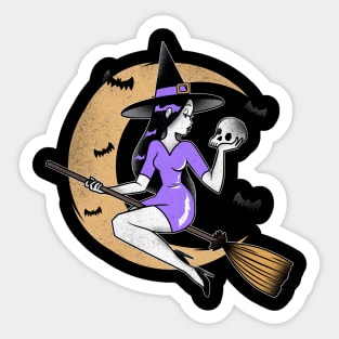 Halloween witch flying on broom Sticker